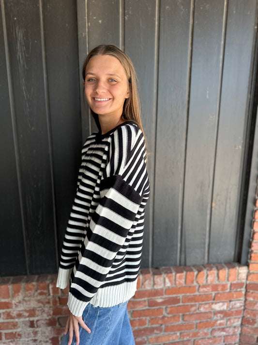 Black Striped Crewneck Sweater