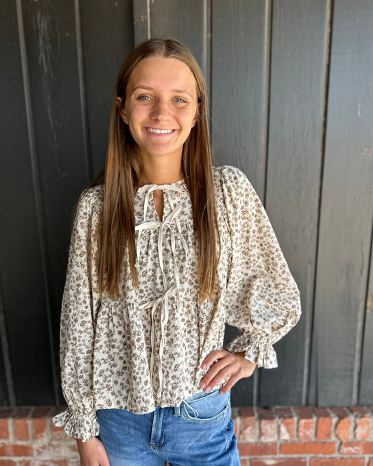 Floral Perplum Top with Tie details