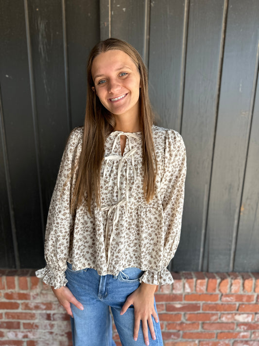 Floral Perplum Top with Tie details