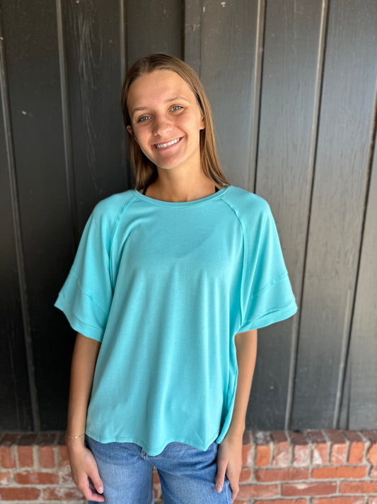 Aqua Oversized Relaxed Fit Terry Top