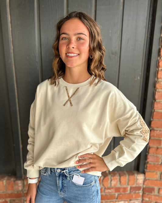 Floral Elbow Patch Contrast Pullover