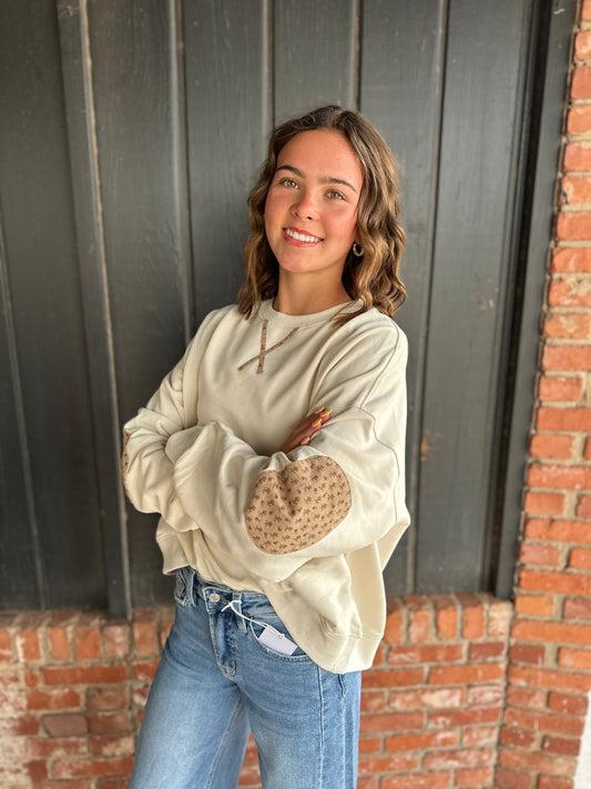 Floral Elbow Patch Contrast Pullover