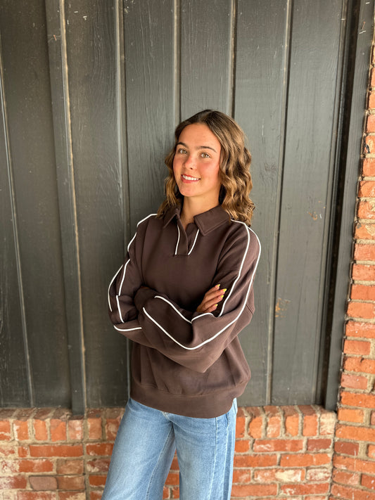 Brown Modal Scuba Piping Quarter Zip Pullover