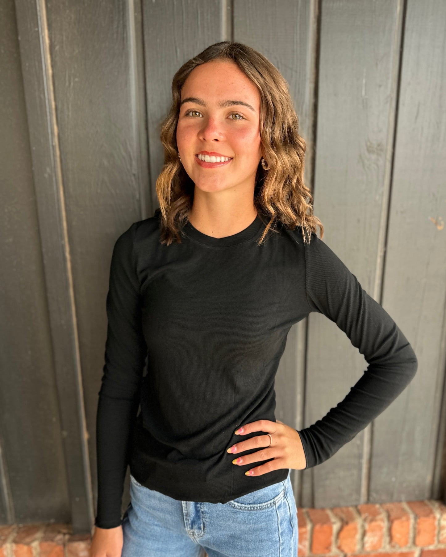 Black Basic Ribbed Knit T