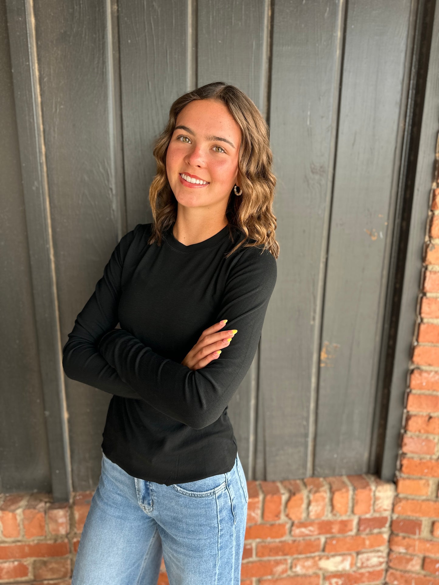 Black Basic Ribbed Knit T