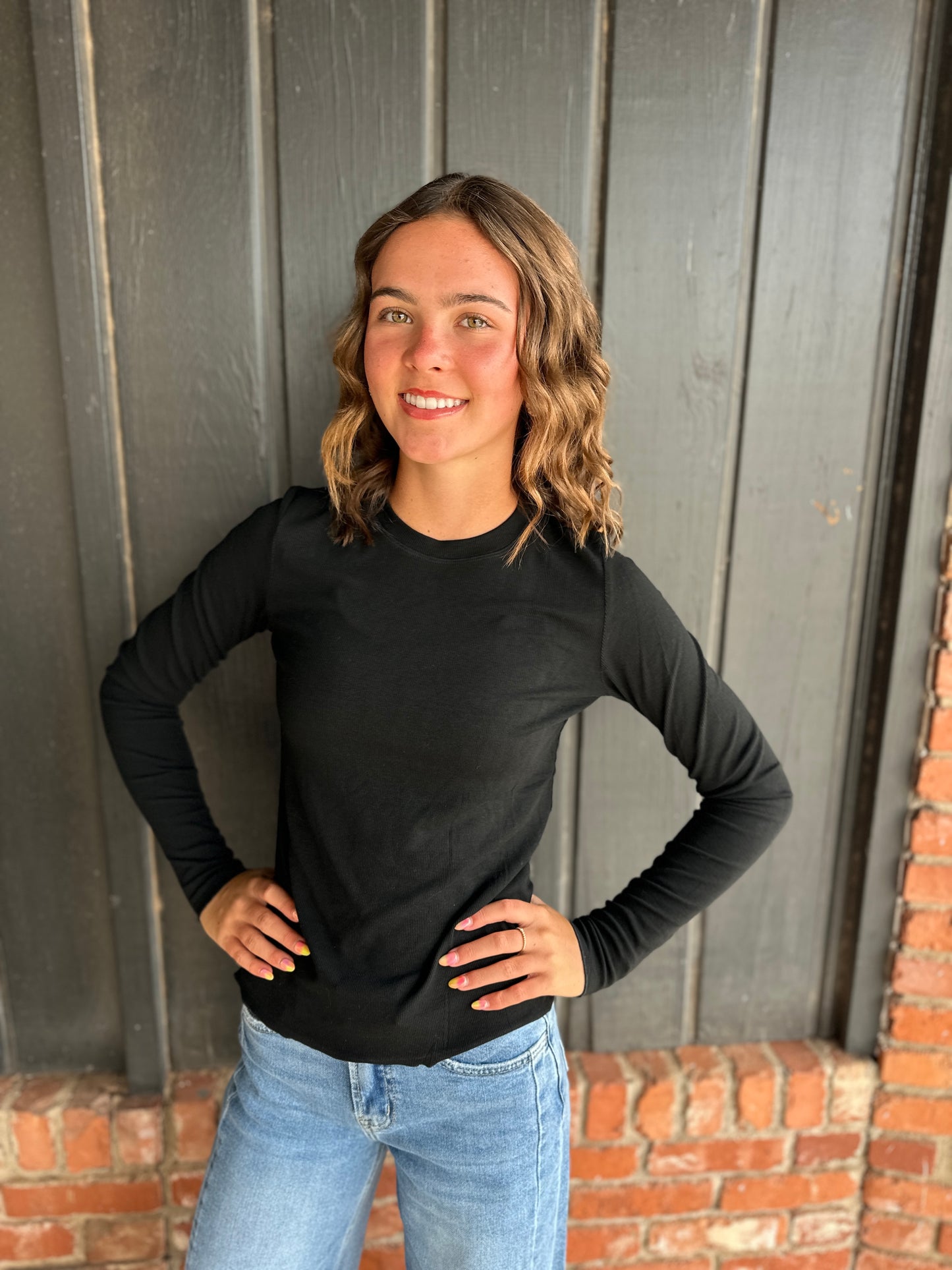 Black Basic Ribbed Knit T