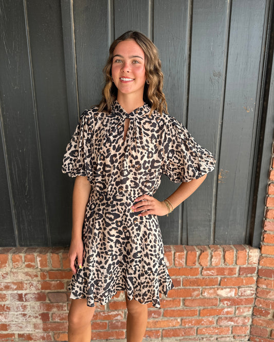 Puff Sleeve Cheetah Print Dress