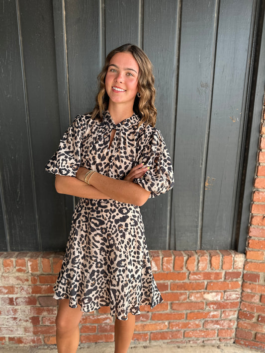 Puff Sleeve Cheetah Print Dress