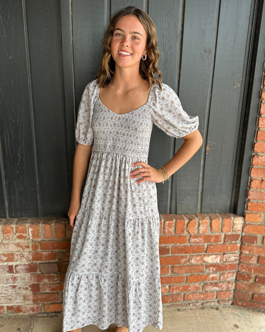Cream Combo Midi Dress