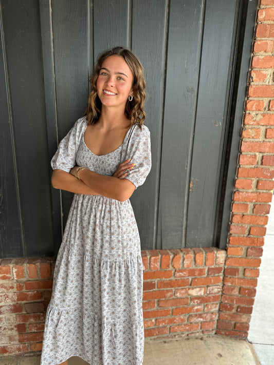 Cream Combo Midi Dress