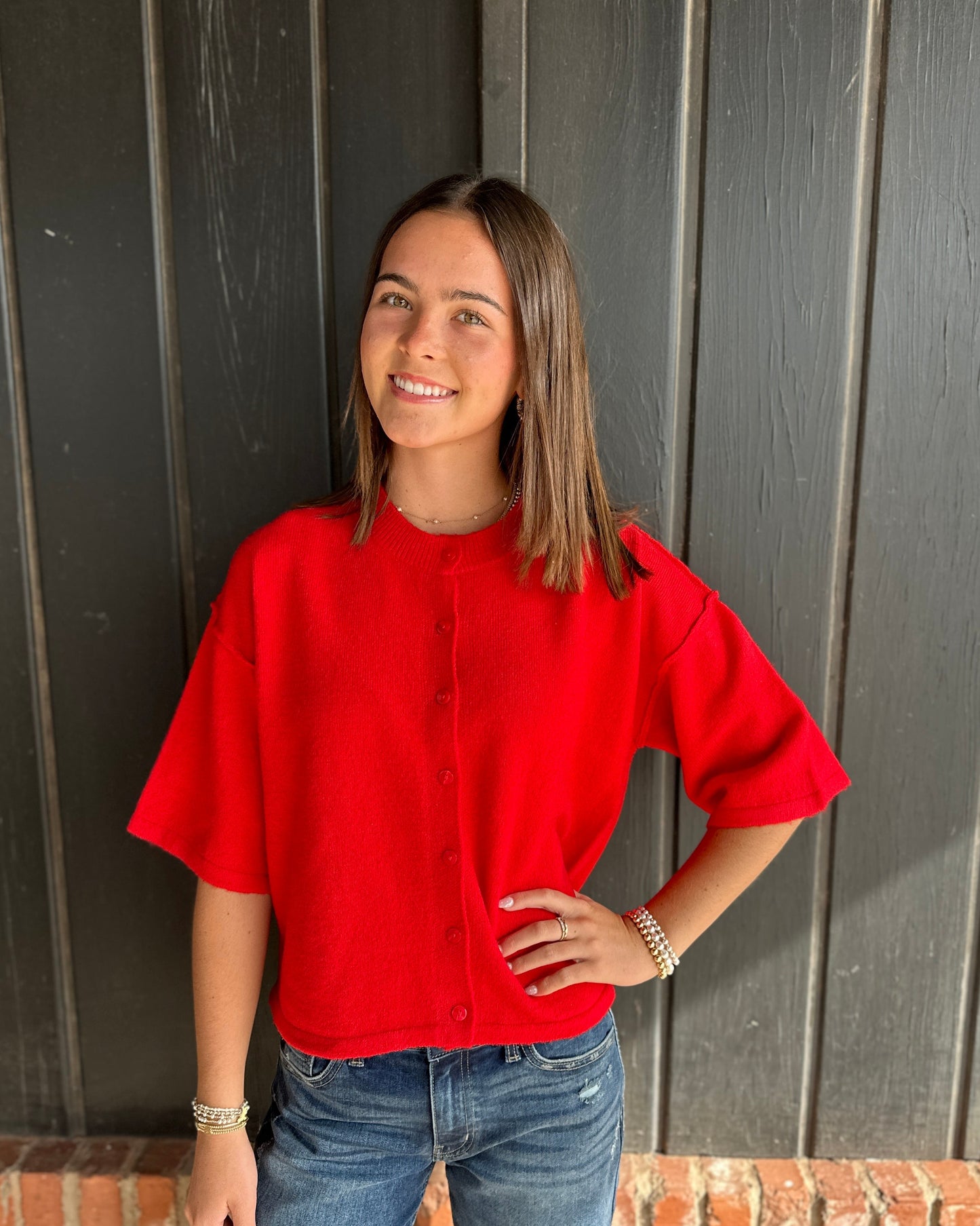 Red Button down crop sweater