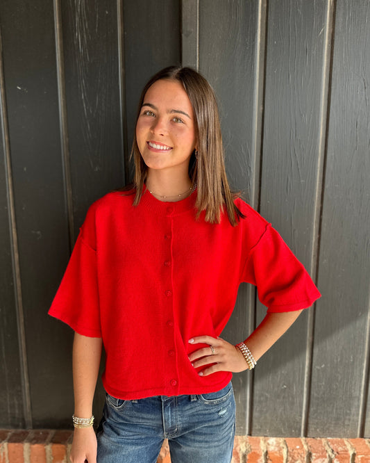 Red Button down crop sweater