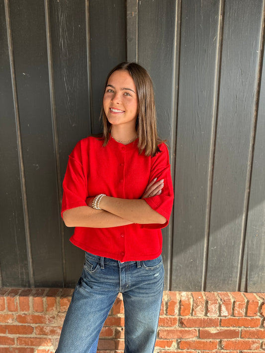 Red Button down crop sweater