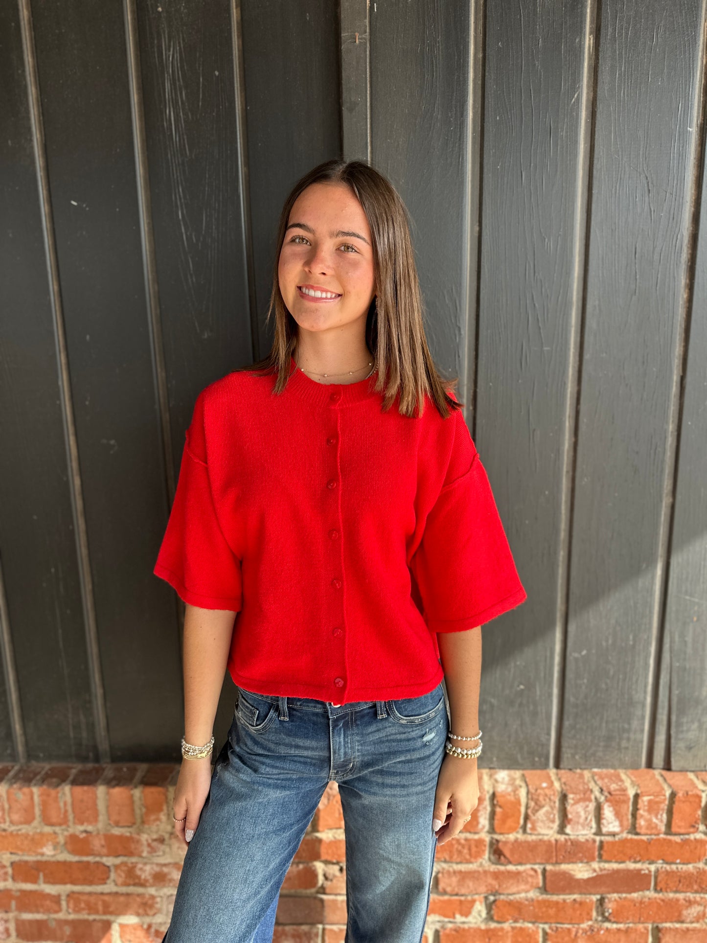 Red Button down crop sweater