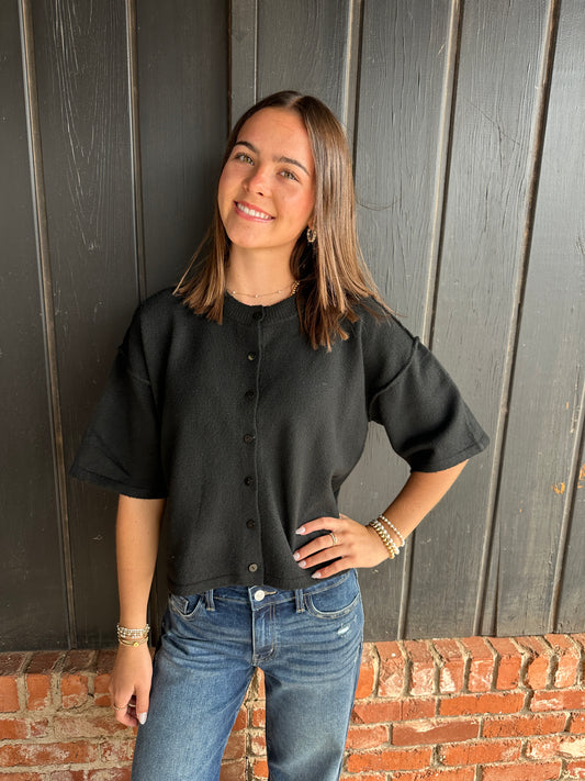 Black button down crop sweater