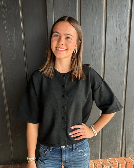 Black button down crop sweater