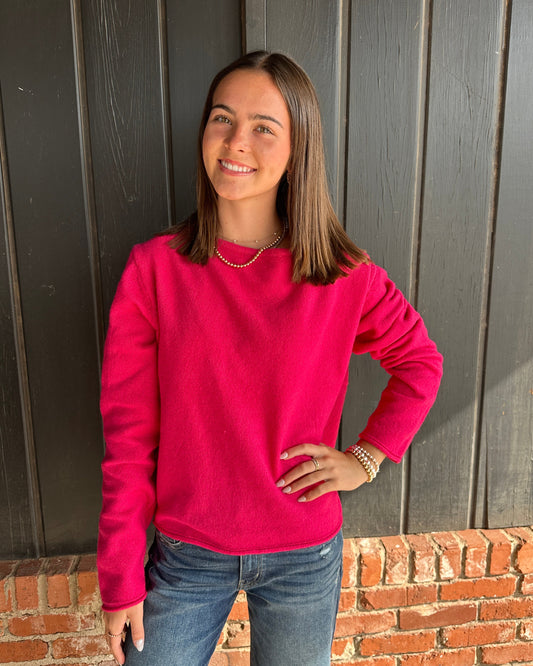 Fuchsia off the shoulder lightweight sweater