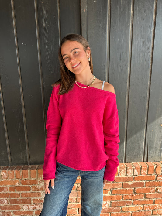 Fuchsia off the shoulder lightweight sweater
