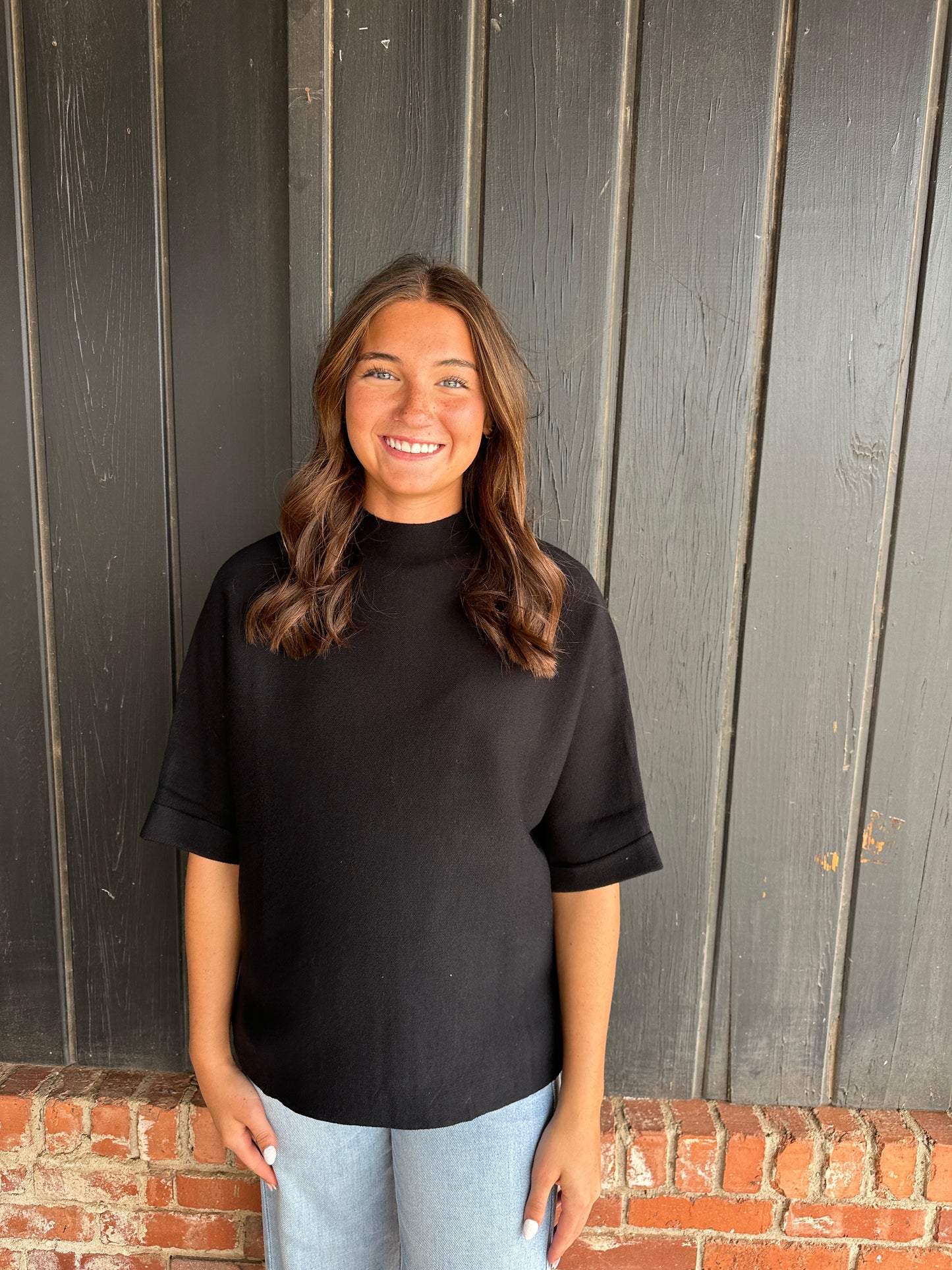 Black Mock Neck Dolam Sleeve Sweater top