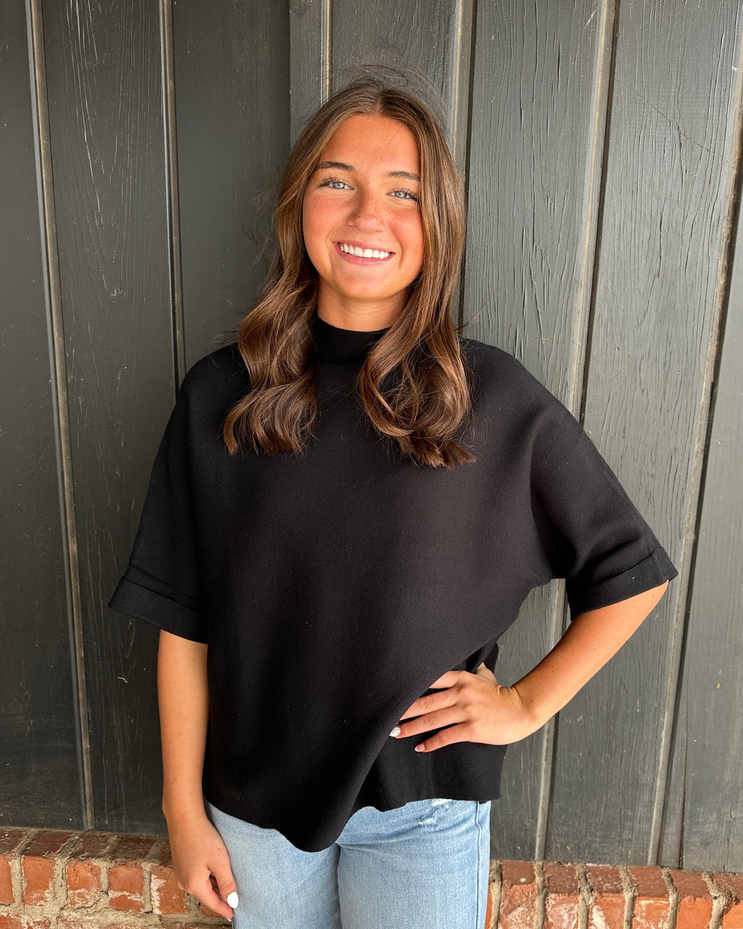 Black Mock Neck Dolam Sleeve Sweater top
