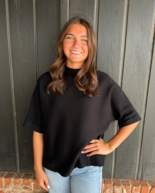 Black Mock Neck Dolam Sleeve Sweater top