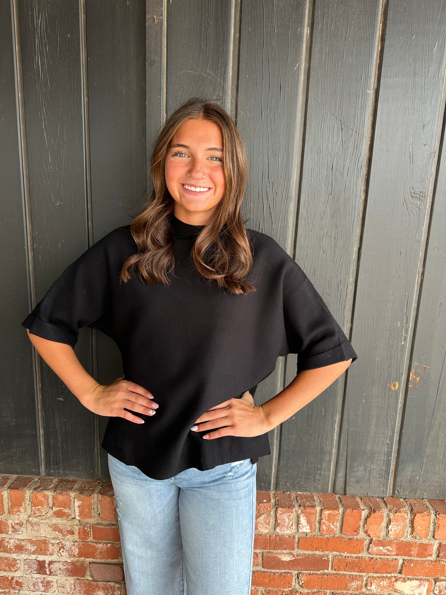 Black Mock Neck Dolam Sleeve Sweater top