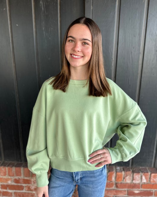 Smoky Olive Cotton Modal Crewneck Short Pullover