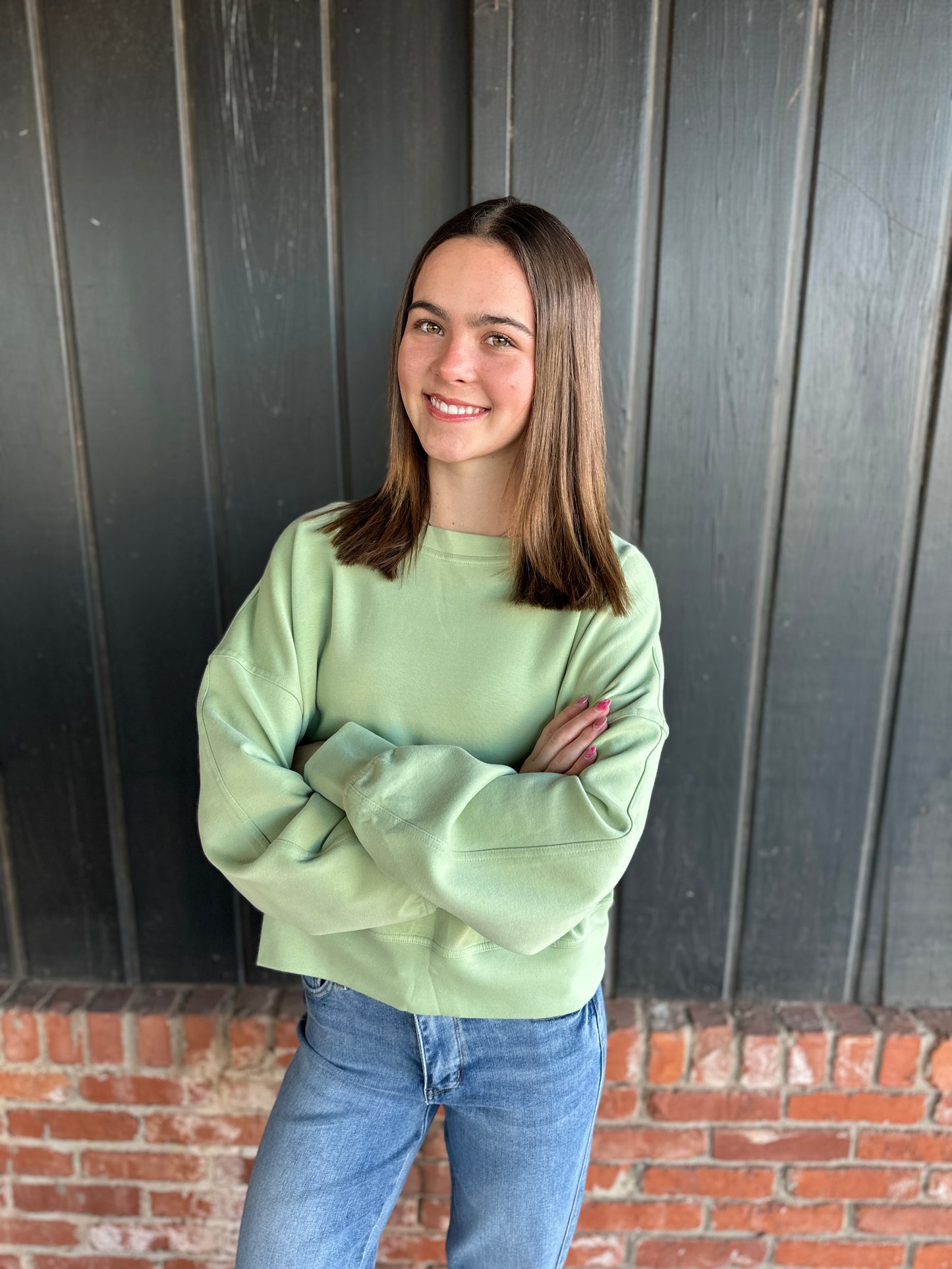Smoky Olive Cotton Modal Crewneck Short Pullover