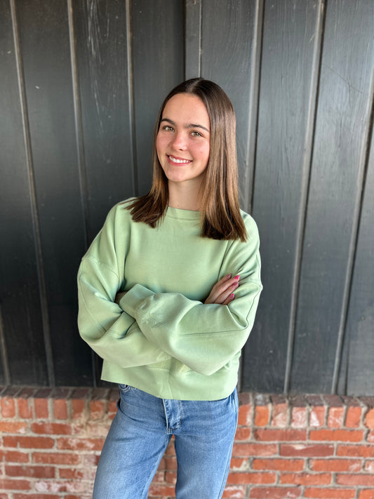 Smoky Olive Cotton Modal Crewneck Short Pullover