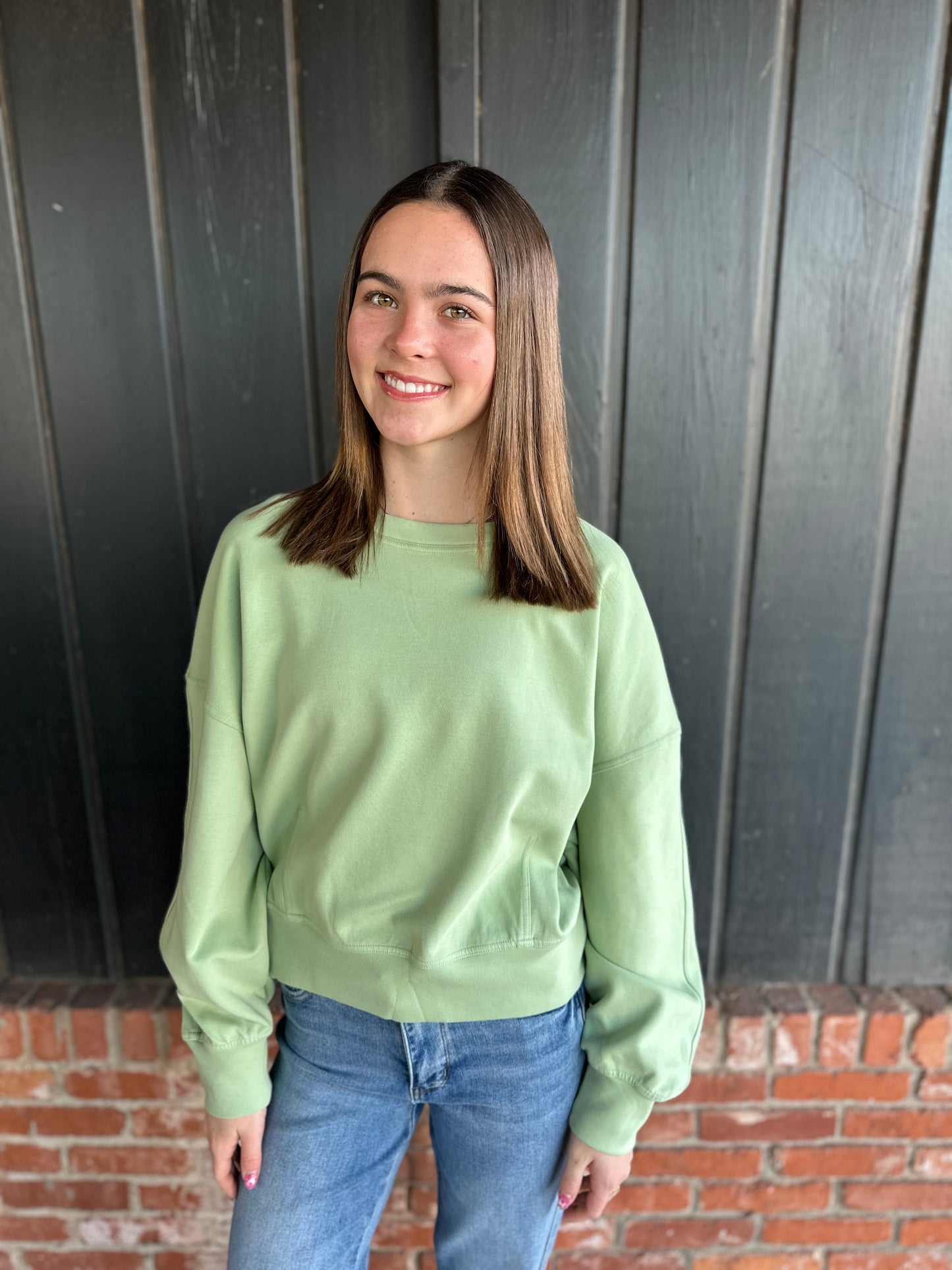 Smoky Olive Cotton Modal Crewneck Short Pullover