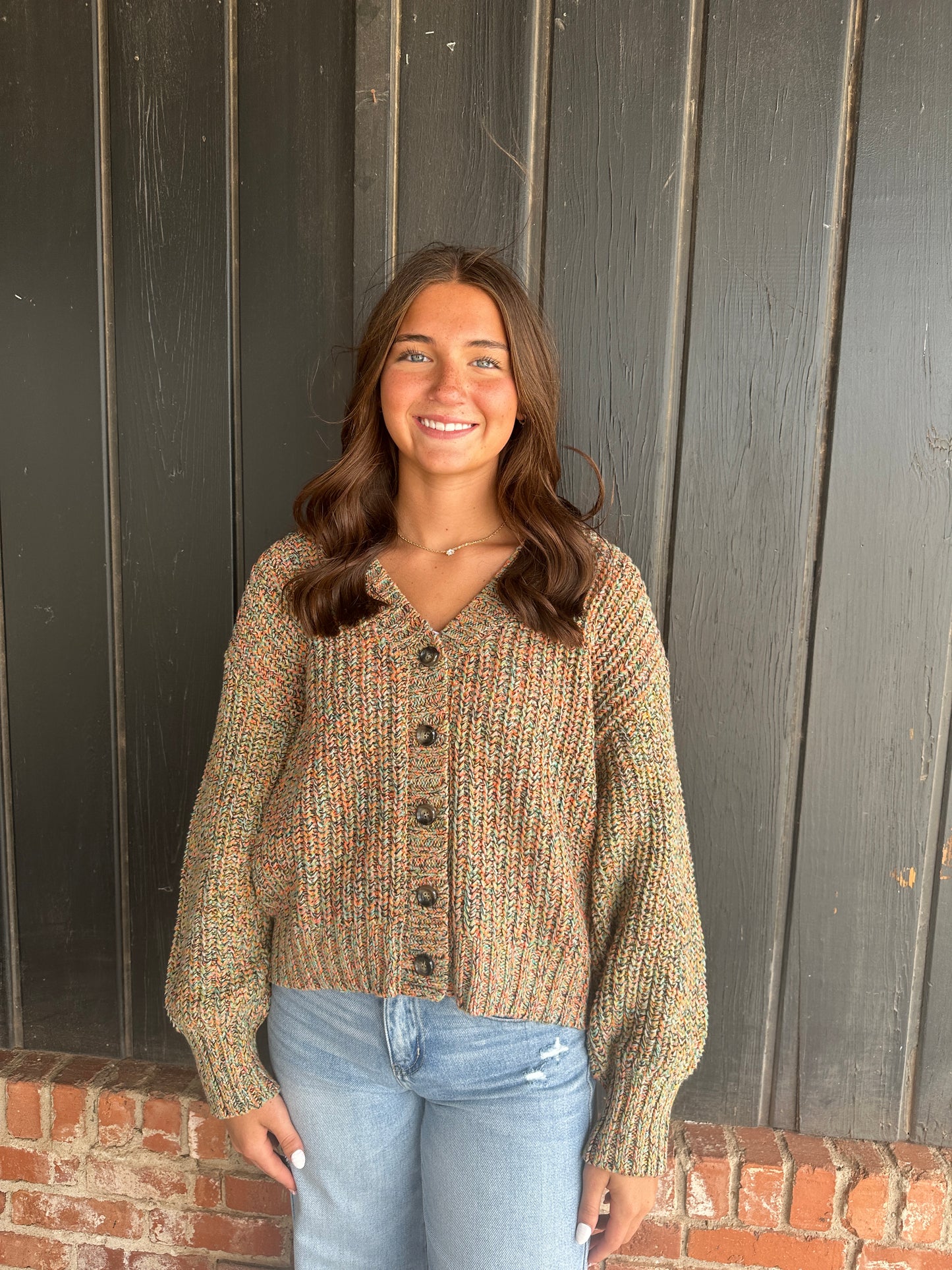 Multi Color Button Down Knitted Sweater Cardigan