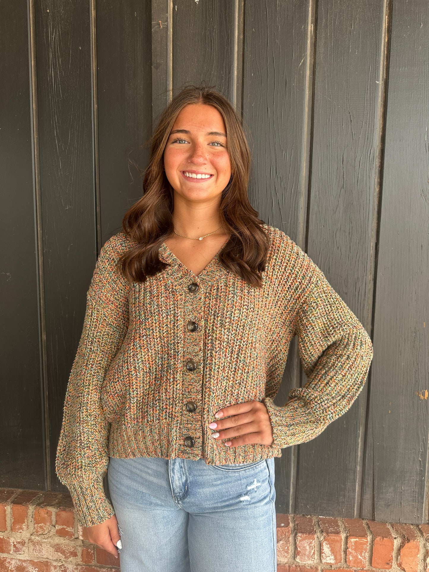 Multi Color Button Down Knitted Sweater Cardigan