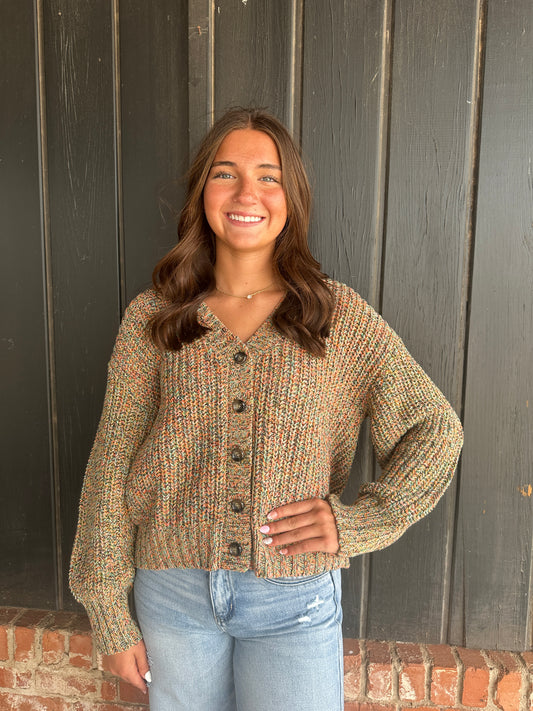 Multi Color Button Down Knitted Sweater Cardigan