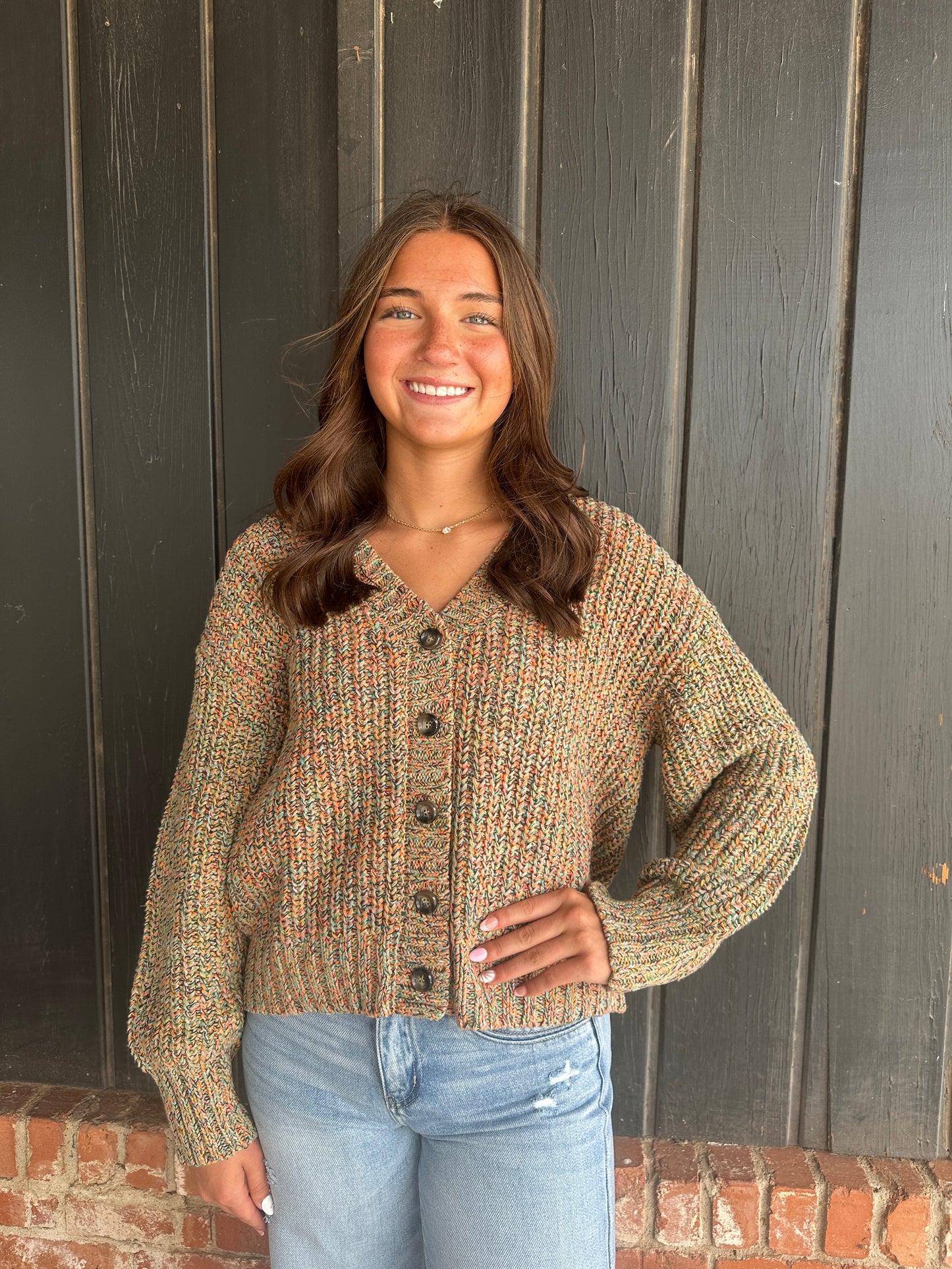 Multi Color Button Down Knitted Sweater Cardigan