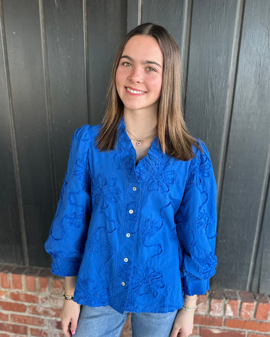 Royal Textured 3/4 Sleeve Top