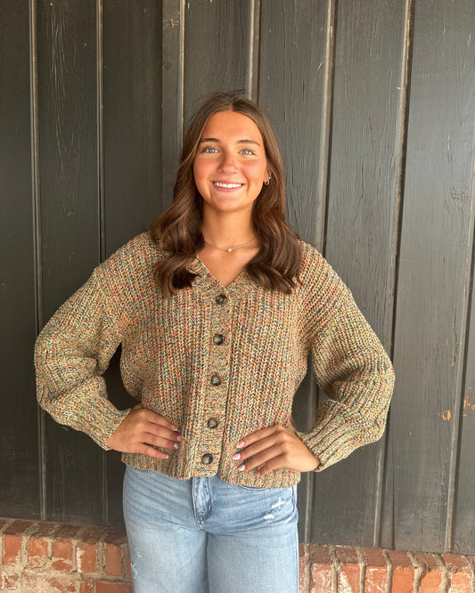 Multi Color Button Down Knitted Sweater Cardigan