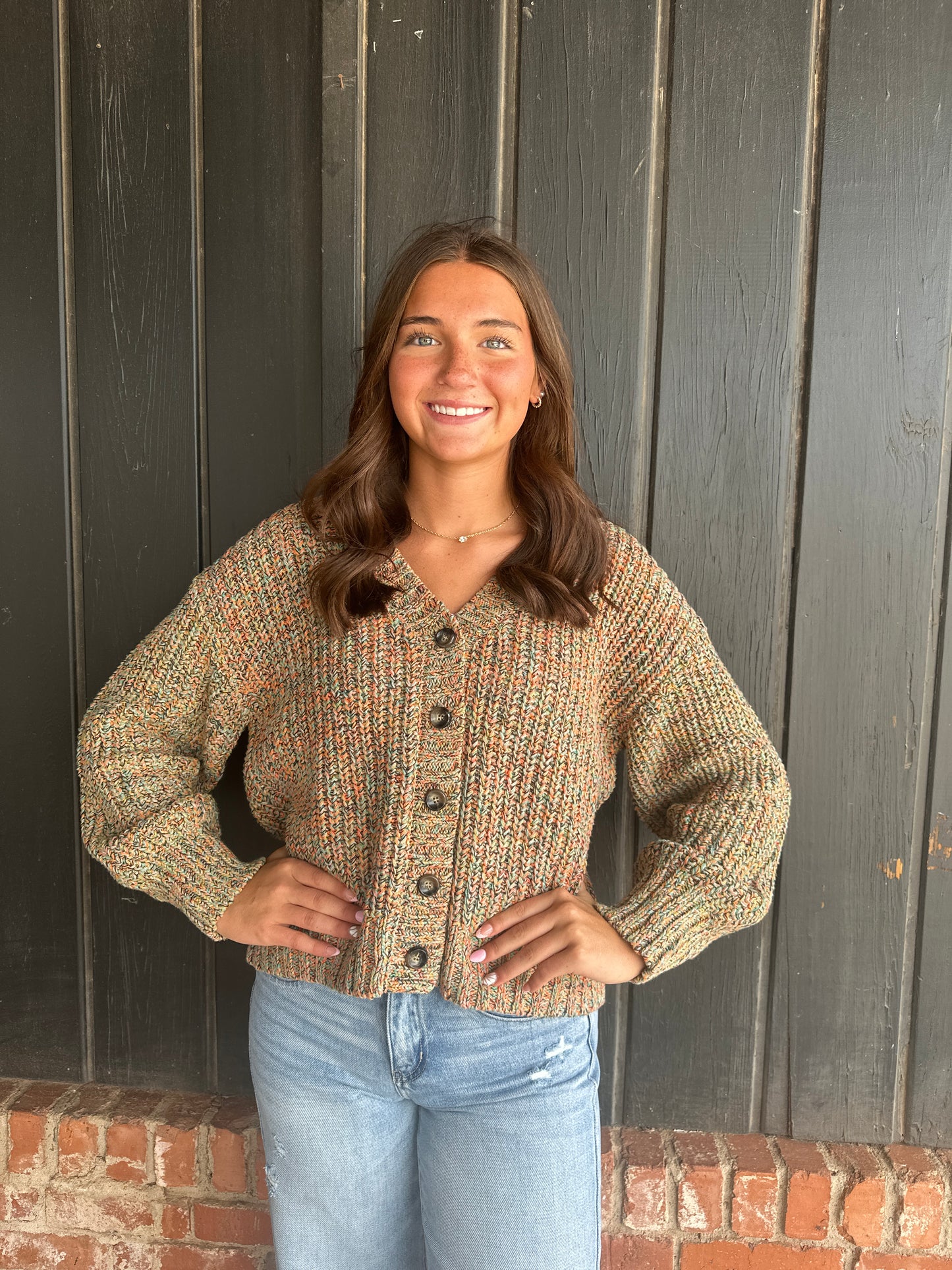 Multi Color Button Down Knitted Sweater Cardigan