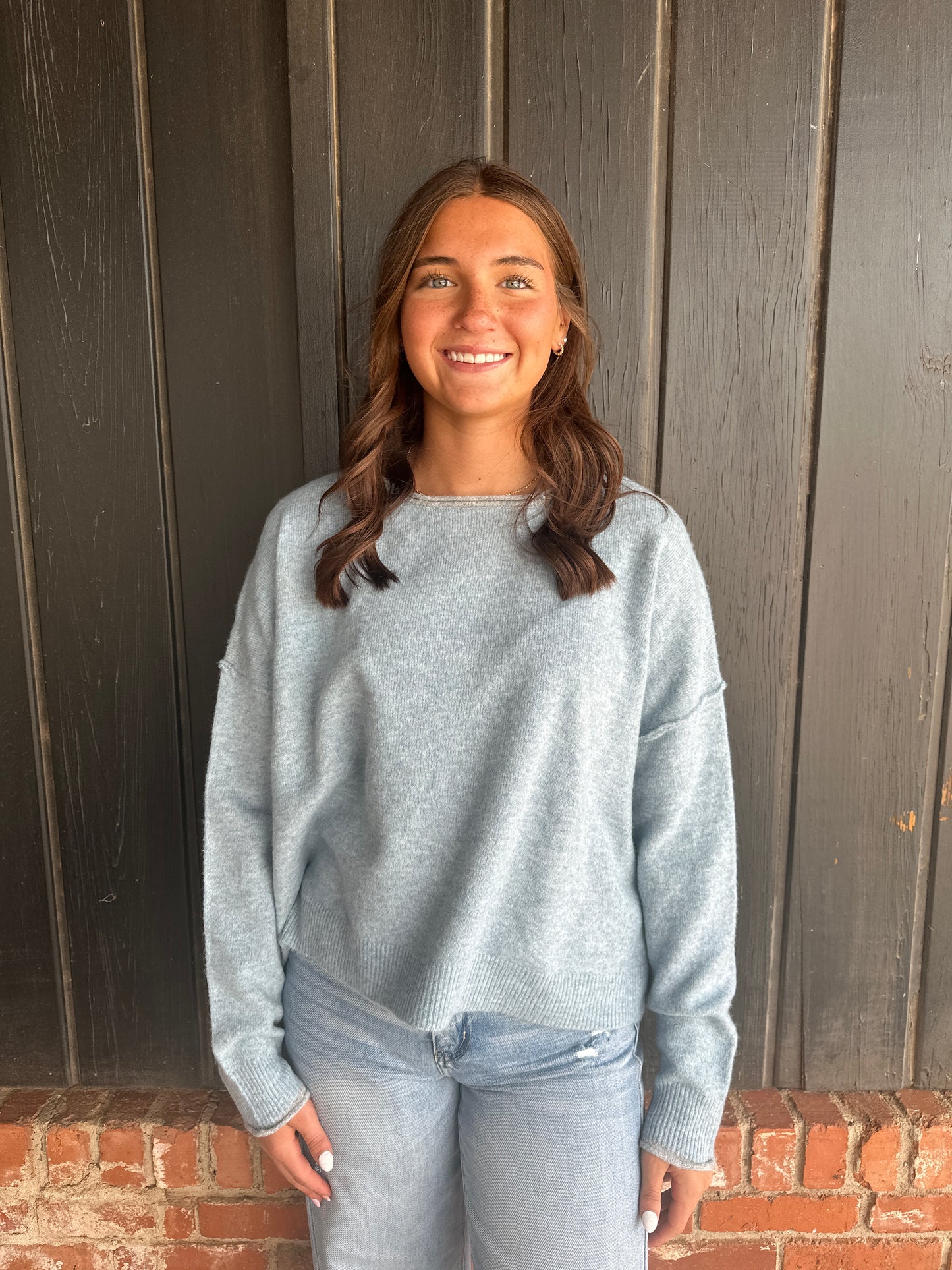 Light Blue Relaxed Wide Neck Knit Sweater