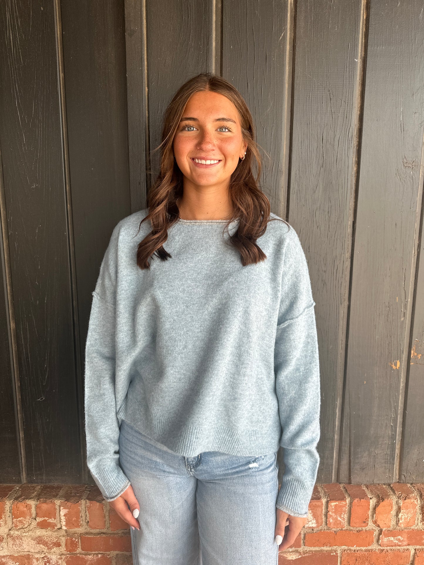 Light Blue Relaxed Wide Neck Knit Sweater