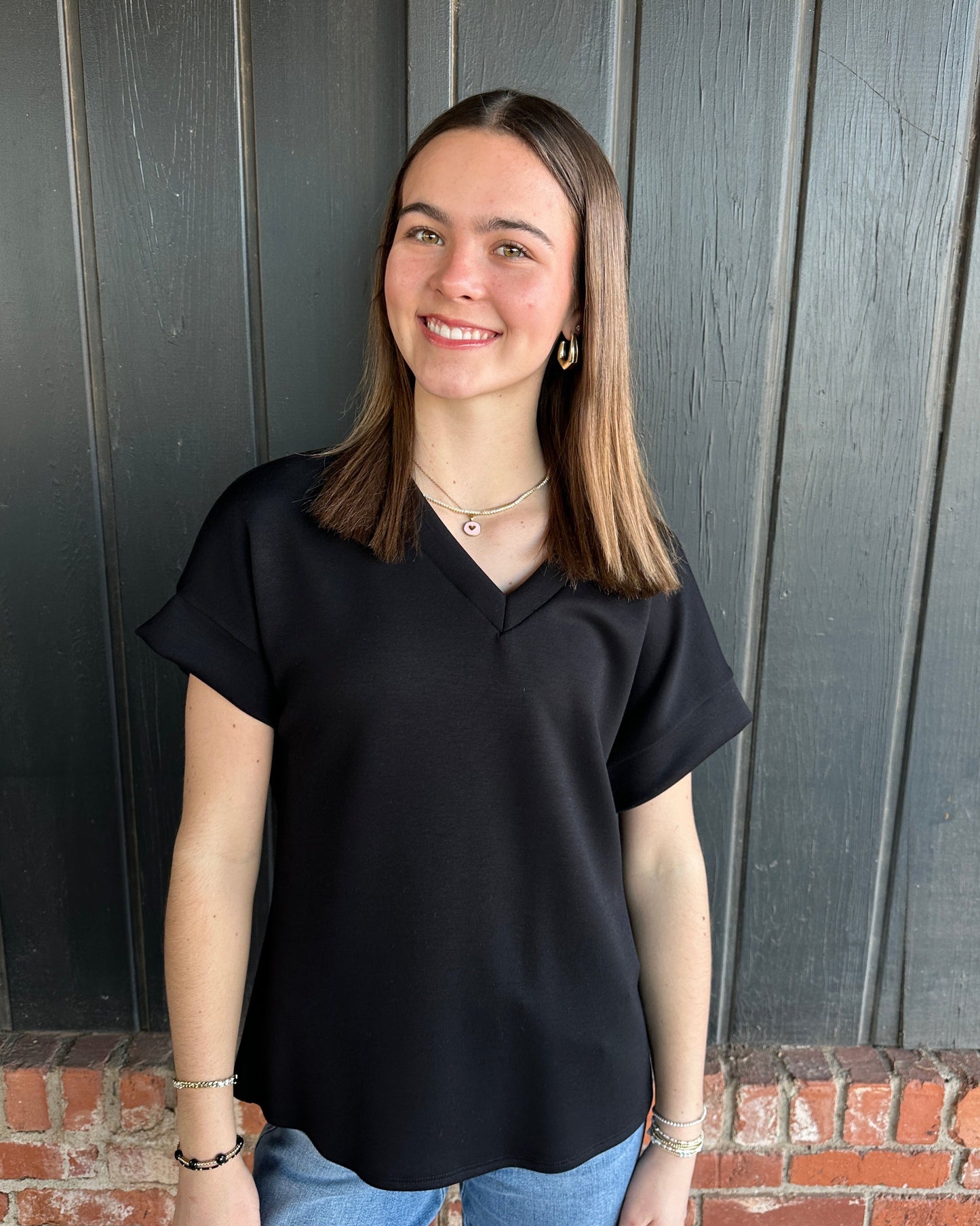 Black V Neck Modal Top