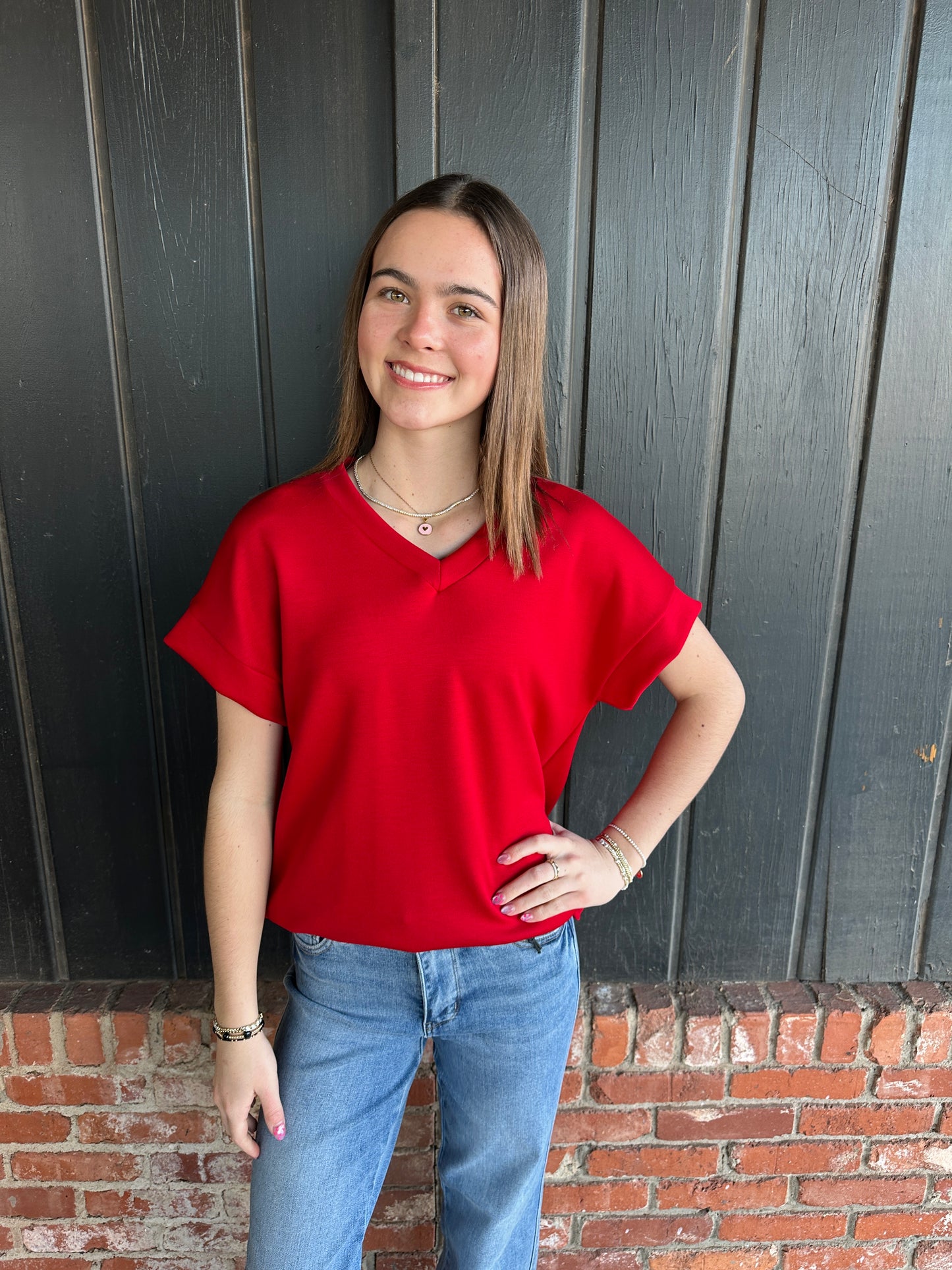Red V Neck Modal Top