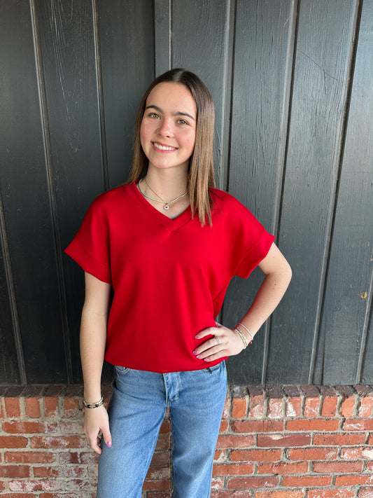 Red V Neck Modal Top