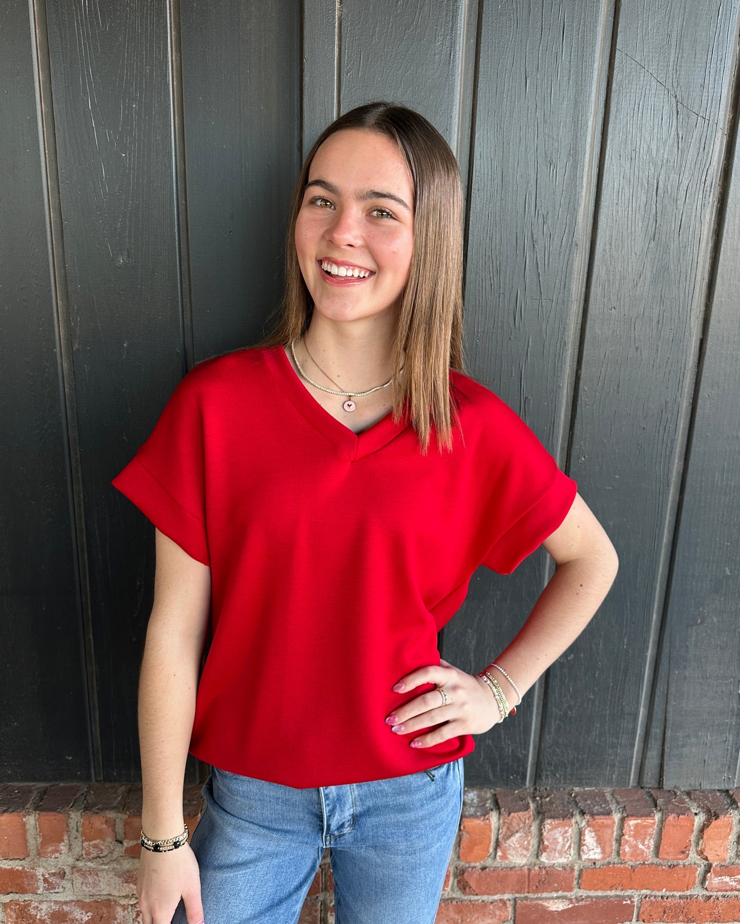 Red V Neck Modal Top
