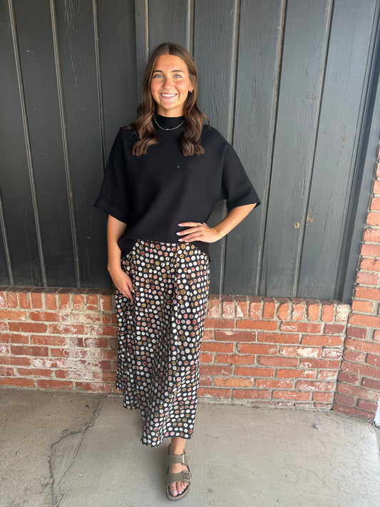 Black Polka Dot Pleated Maxi Skirt