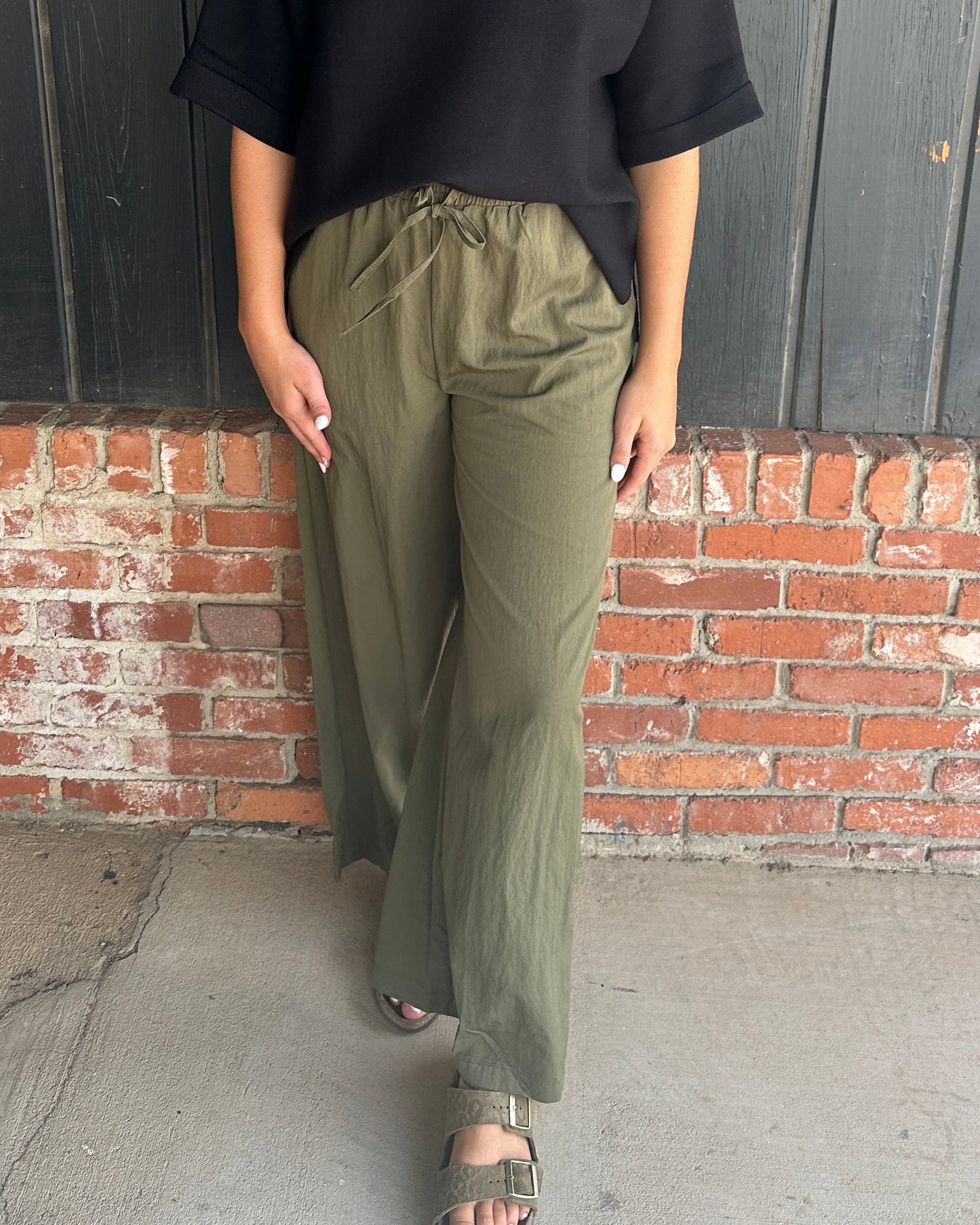 Olive Green Elastic Waist Drawstring Pant