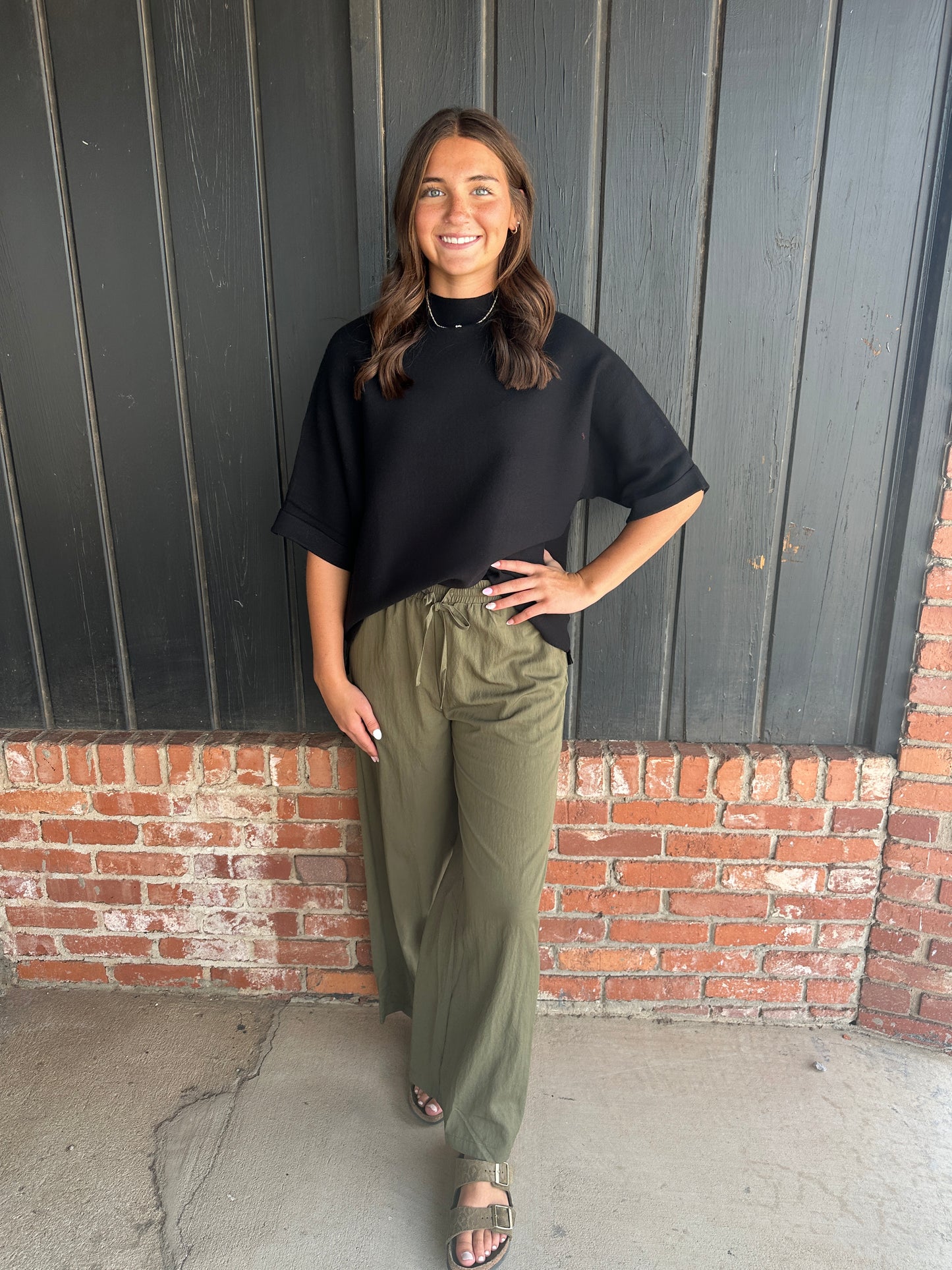 Olive Green Elastic Waist Drawstring Pant
