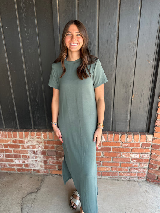 Green Leaf Modal Scuba Maxi Dress