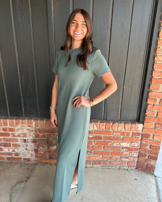 Green Leaf Modal Scuba Maxi Dress