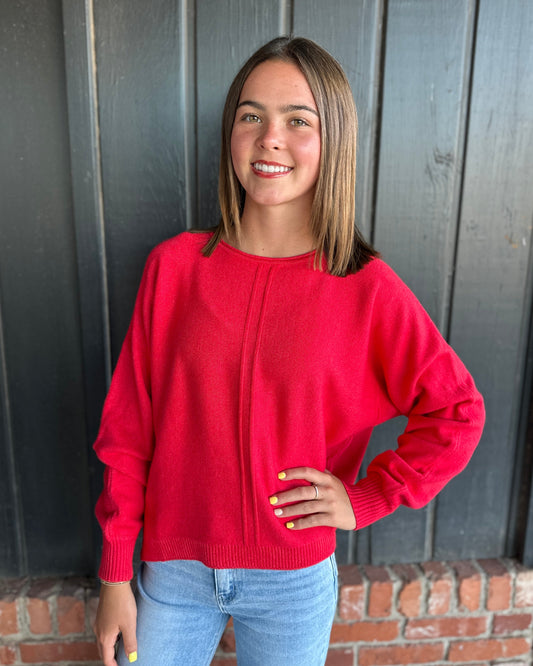 Red Front Seam Sweater