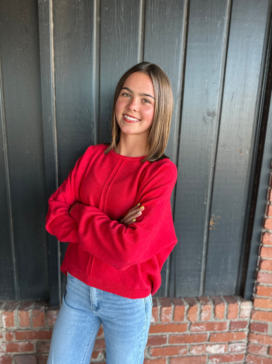 Red Front Seam Sweater